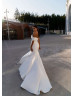 One Shoulder Beaded White Lace Satin Slit Sexy Wedding Dress